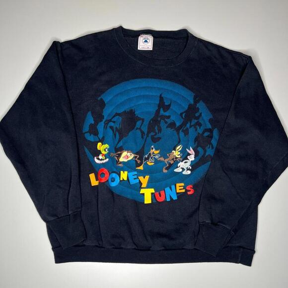 90s Vintage Looney Tunes Shadow Sweatshirt by Delta - Made in USA - Size XL - Picture 1 of 13